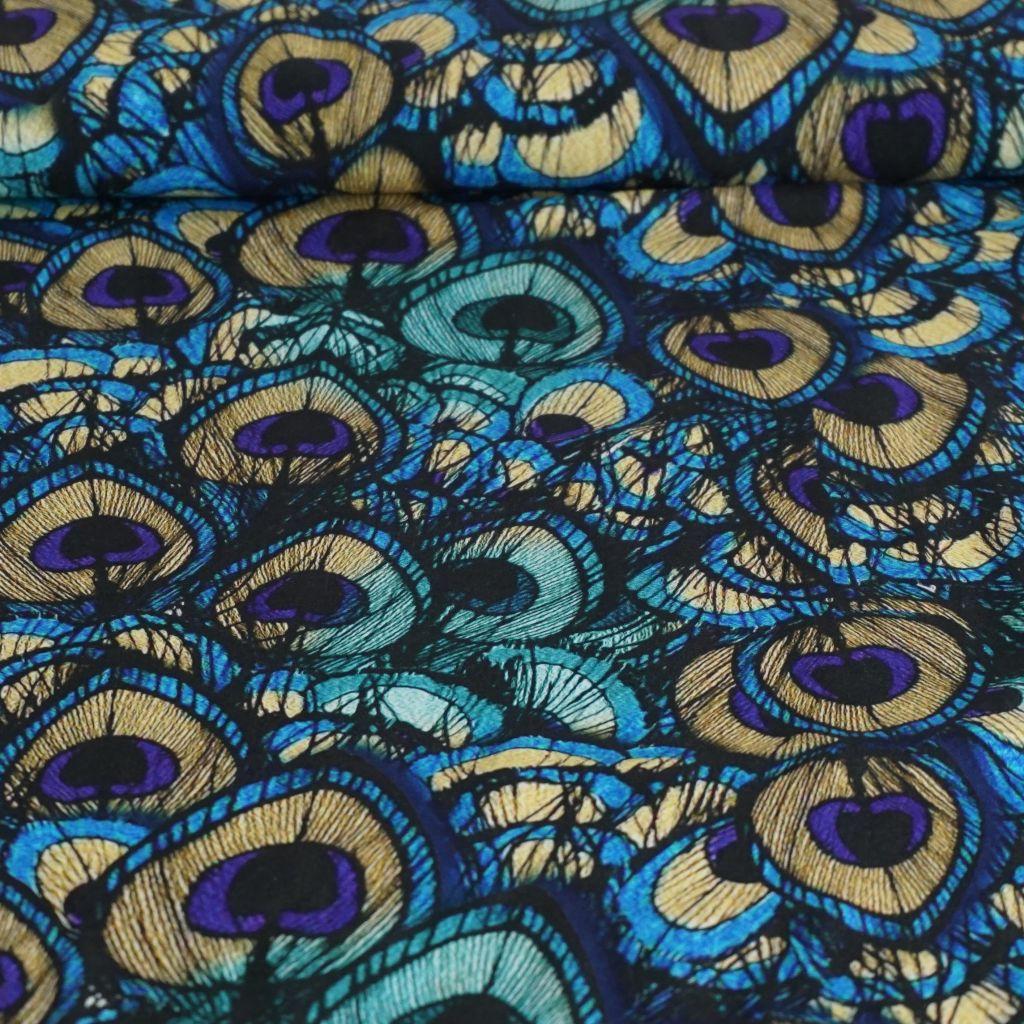 Viskose Druck Pfau grün türkis blau